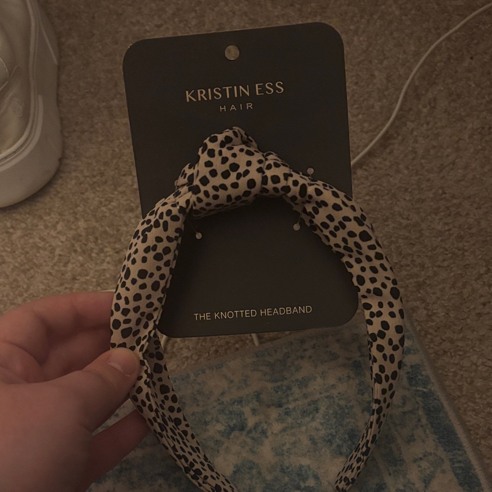 Kristin Ess Knotted Headband - Black & Tan Spotted